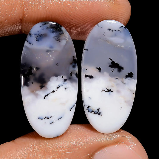 Incredible Top Grade Quality 100% Natural Dendrite Opal Oval Shape Cabochon Loose Gemstone Pair For Making Earrings 22 Ct. 28X11X3 mm V-7499