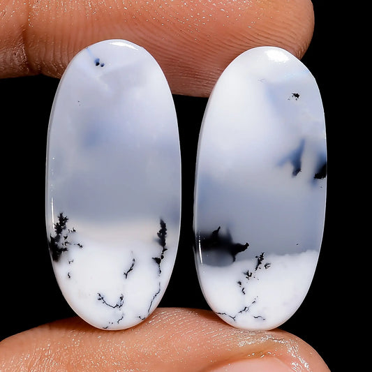 Marvellous Top Grade Quality 100% Natural Dendrite Opal Oval Shape Cabochon Loose Gemstone Pair For Making Earrings 20.5 Ct 23X10X3 mm V-7500