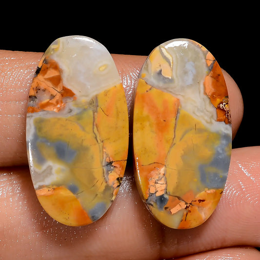 Tempting Top Grade Quality 100% Natural Maligano Jasper Oval Shape Cabochon Loose Gemstone Pair For Making Earrings 24.5 Ct 24X12X2 mm V-7510