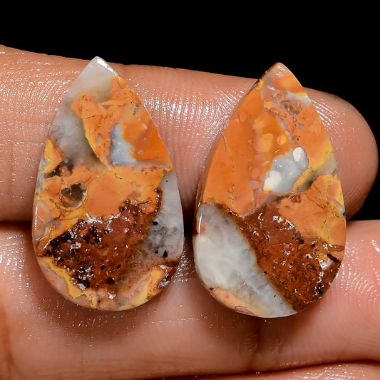 Terrific Top Grade Quality 100% Natural Maligano Jasper Pear Shape Cabochon Loose Gemstone Pair For Making Earrings 21 Ct. 21X12X2 mm V-7511