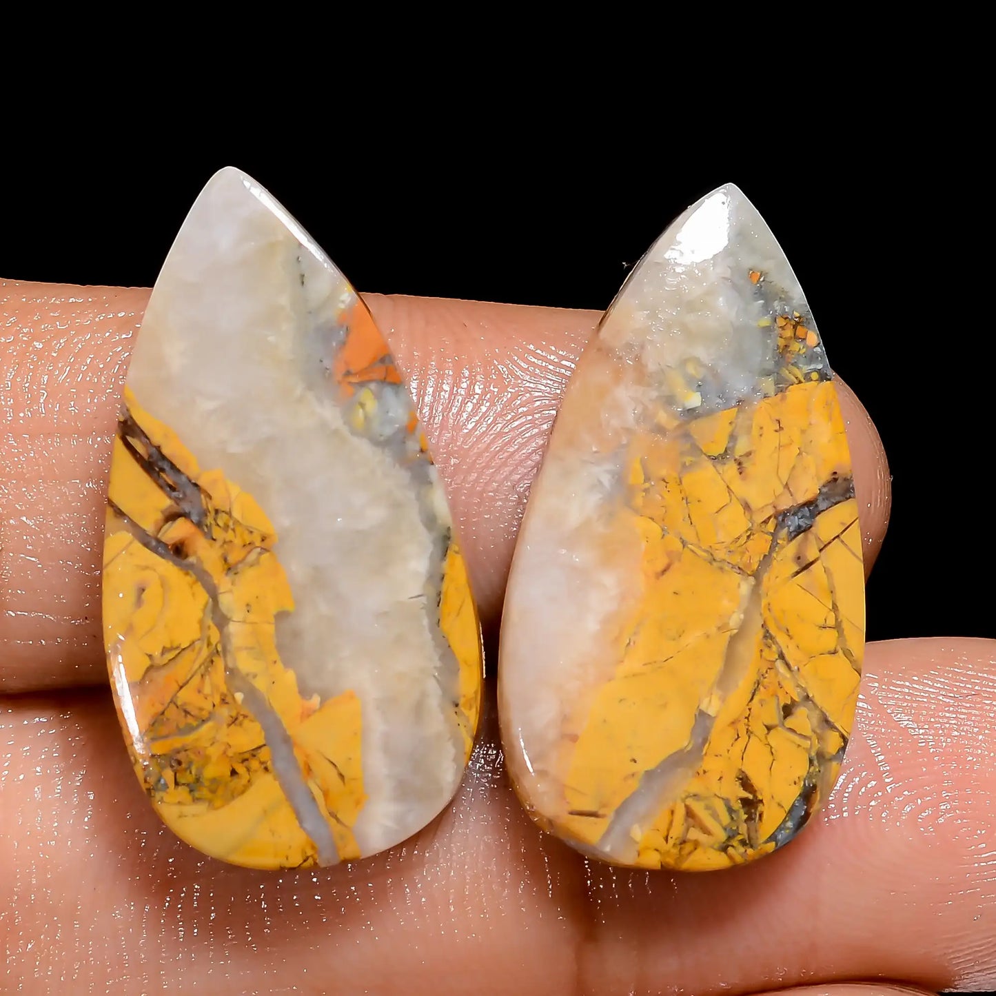 Awesome Top Grade Quality 100% Natural Maligano Jasper Pear Shape Cabochon Loose Gemstone Pair For Making Earrings 26 Ct. 25X13X2 mm V-7516