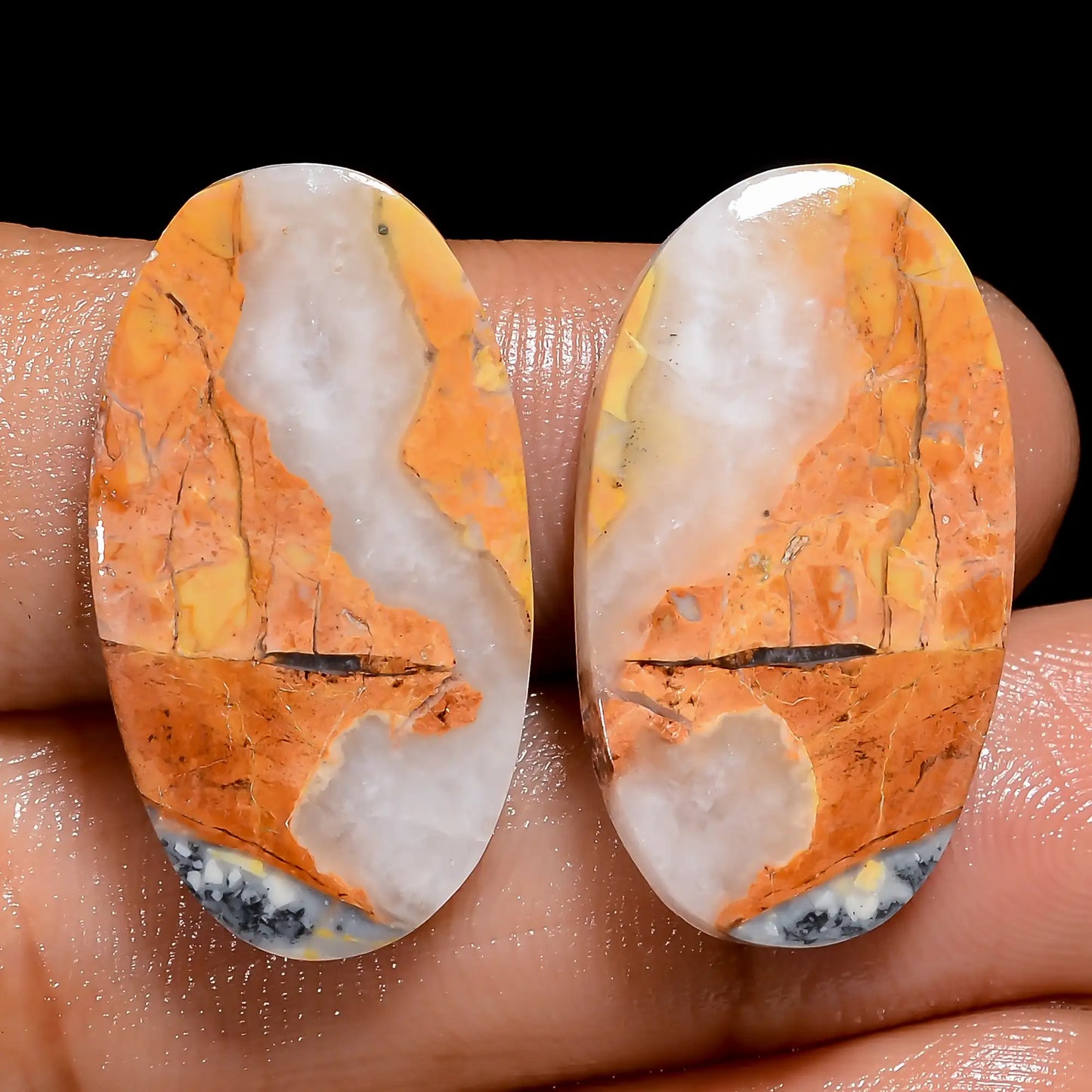 Beautiful Top Grade Quality 100% Natural Maligano Jasper Oval Shape Cabochon Loose Gemstone Pair For Making Earrings 30 Ct 25X13X3 mm V-7517