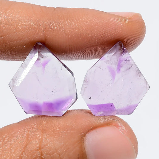 Superb Top Grade Quality 100% Natural Trapiche Amethyst Fancy Shape Cut Stone Gemstone Pair For Making Earrings 12.5 Ct. 17X16X2 mm V-7535