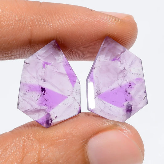 Unique Top Grade Quality 100% Natural Trapiche Amethyst Fancy Shape Cut Stone Gemstone Pair For Making Earrings 12.5 Ct. 19X14X2 mm V-7540