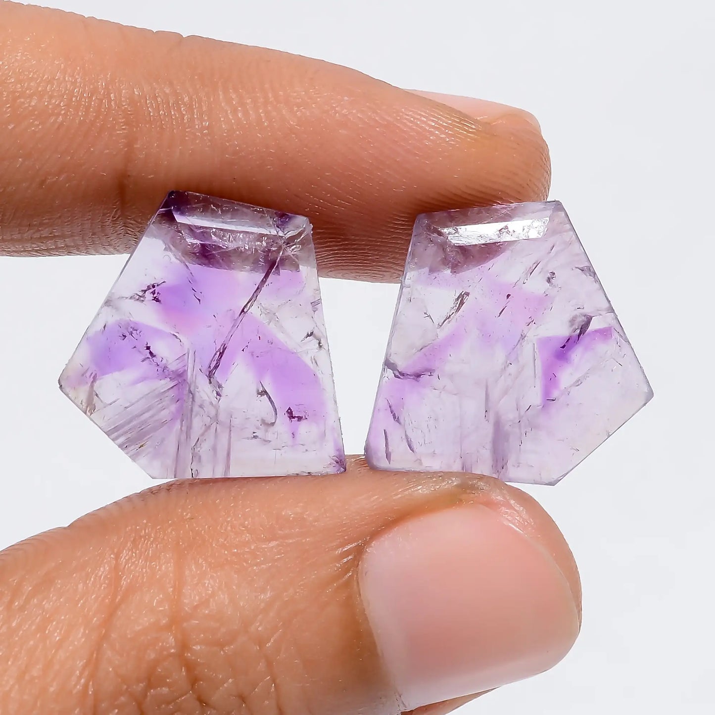 Attractive Top Grade Quality 100% Natural Trapiche Amethyst Fancy Shape Cut Stone Gemstone Pair For Making Earrings 11.5 Ct 16X15X1 mm V-7543