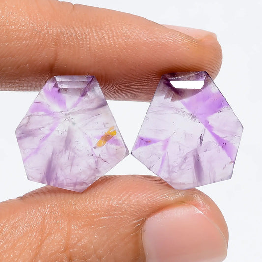 Beautiful Top Grade Quality 100% Natural Trapiche Amethyst Fancy Shape Cut Stone Gemstone Pair For Making Earrings 11.5 Ct 16X15X2 mm V-7545