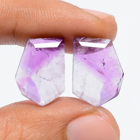 Excellent Top Grade Quality 100% Natural Trapiche Amethyst Fancy Shape Cut Stone Gemstone Pair For Making Earrings 11.5 Ct 15X11X2 mm V-7548