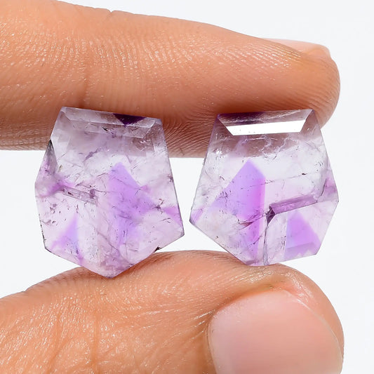 Elegant Top Grade Quality 100% Natural Trapiche Amethyst Fancy Shape Cut Stone Loose Gemstone Pair For Making Earrings 10 Ct 13X12X1 mm V-7550