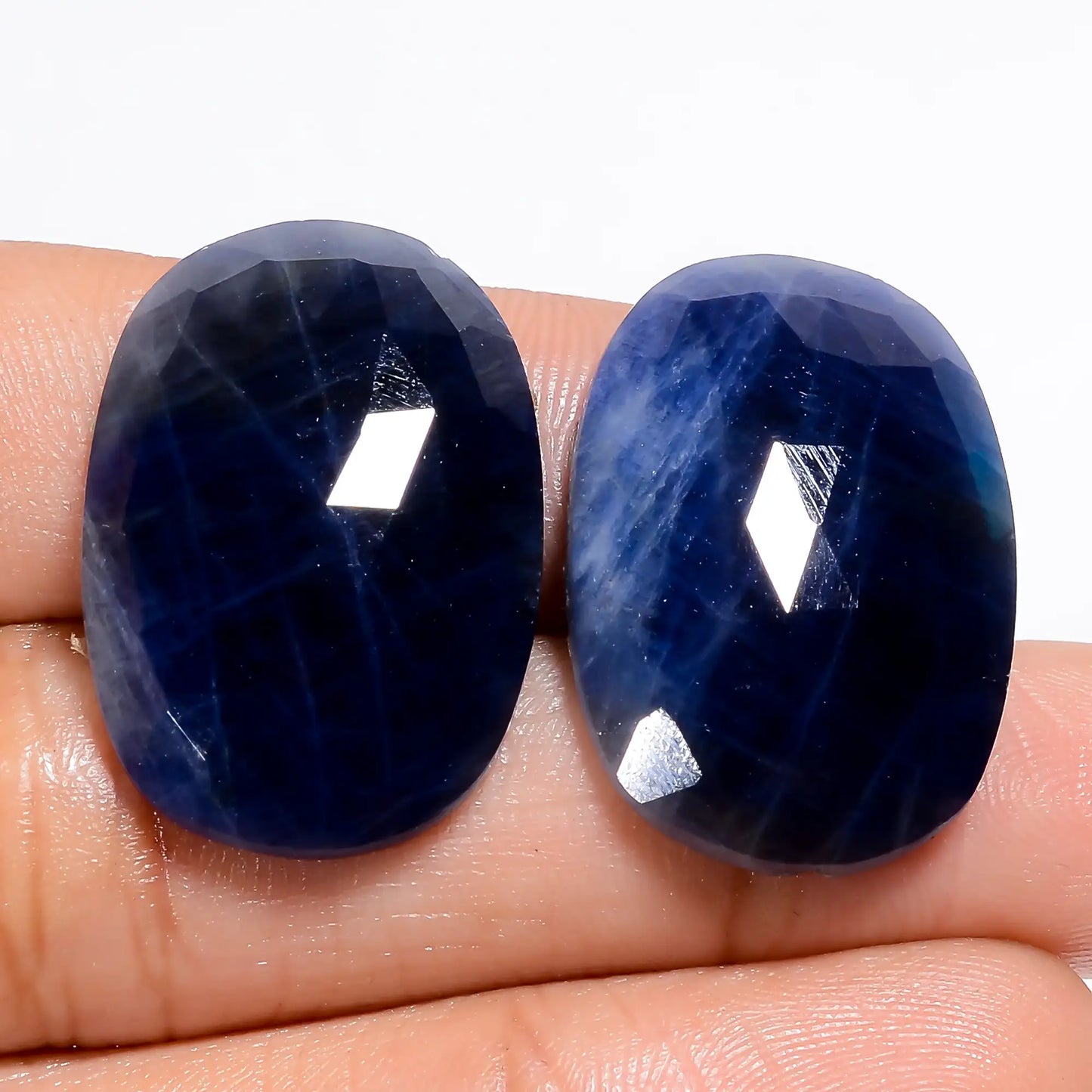 Gorgeous Top Grade Quality 100% Natural Blue Sapphire Oval Shape Faceted Loose Gemstone Pair For Making Earrings 57 Ct. 25X17X4 mm V-7553