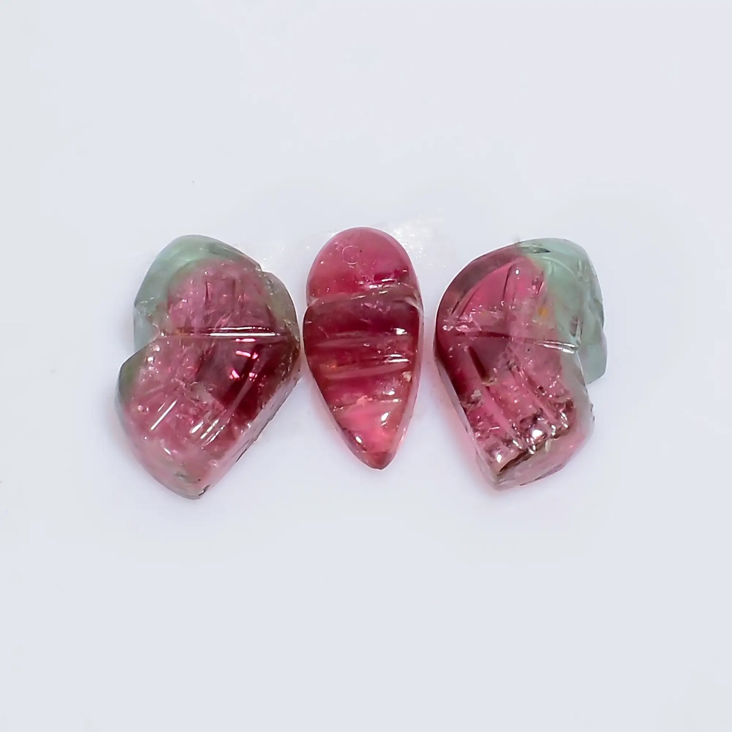 Terrific Top Grade Quality 100% Natural Watermelon Tourmaline Butterfly Carved Gemstone 3 Pcs For Making Jewelry 3.5 Ct. 8X3 9X5 mm V-7576