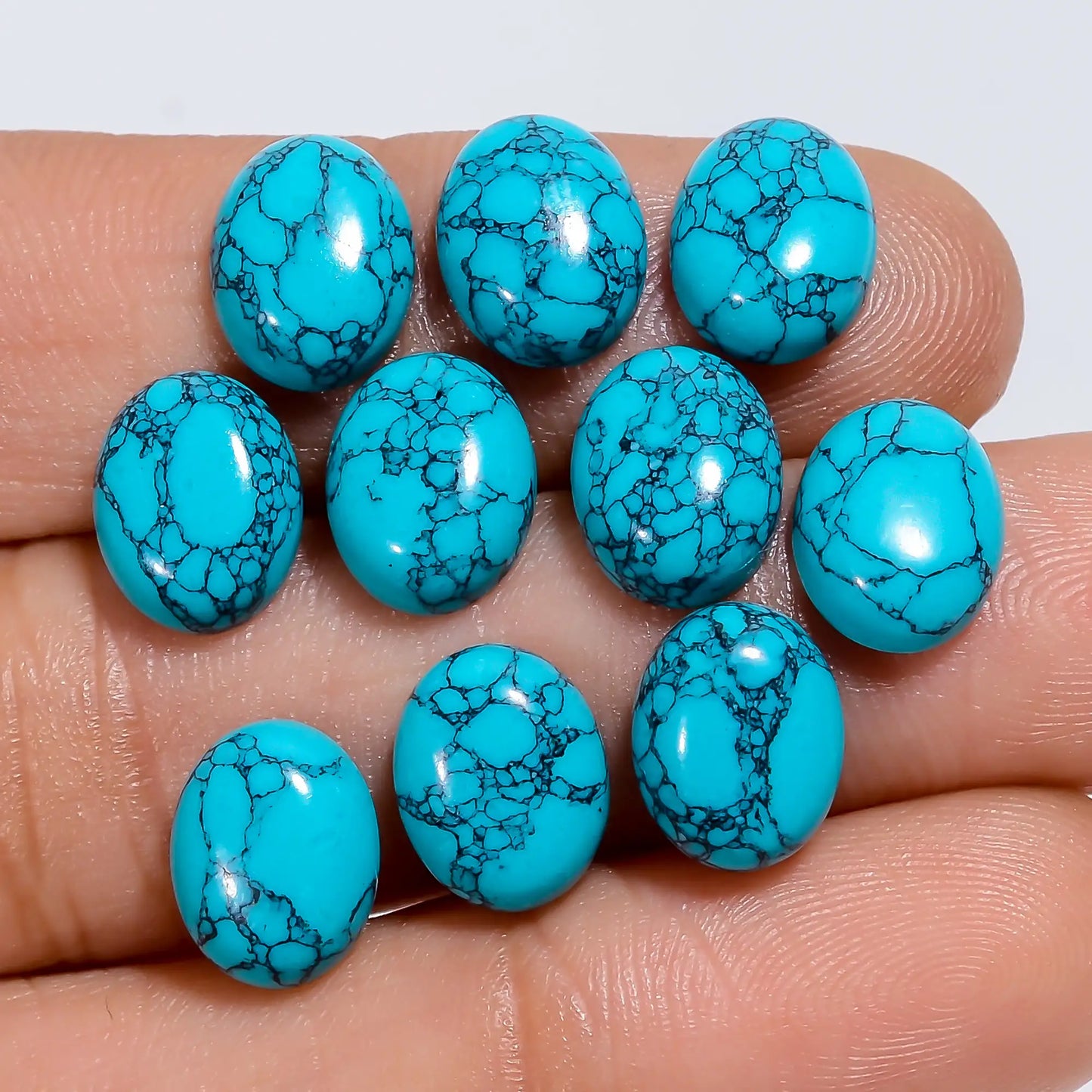 Unique Top Grade Quality Tibetan Turquoise Oval Shape Cabochon Gemstone 10 Pcs Lot For Making Jewelry 20.5 Ct. 9X7X3 mm V-7577