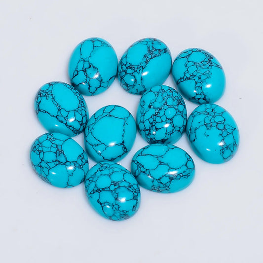 Unique Top Grade Quality Tibetan Turquoise Oval Shape Cabochon Gemstone 10 Pcs Lot For Making Jewelry 20.5 Ct. 9X7X3 mm V-7577