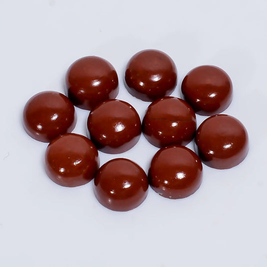 Wonderful Top Grade Quality 100% Natural Red Jasper Round Shape Cabochon Loose Gemstone 10 Pcs Lot For Making Jewelry 45 Ct. 9X9X4 mm V-7578