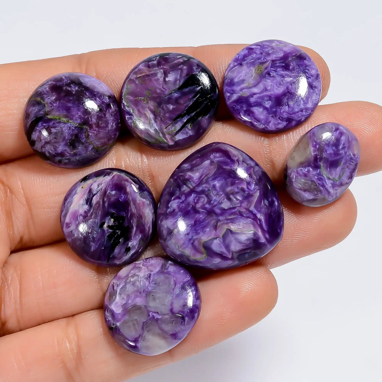 Amazing Top Grade Quality 100% Natural Charoite Mix Shape Cabochon Loose Gemstone 7 Pcs Lot For Making Jewelry 105.5 Ct 15X11 22X21 mm V-7579