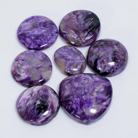 Amazing Top Grade Quality 100% Natural Charoite Mix Shape Cabochon Loose Gemstone 7 Pcs Lot For Making Jewelry 105.5 Ct 15X11 22X21 mm V-7579