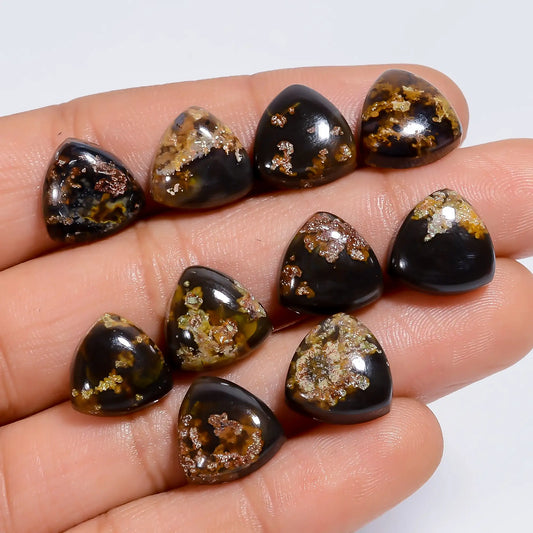 Attractive A One Quality 100% Natural Indonesian Moss Agate Triangle Cabochon Gemstone 10 Pcs Lot For Making Jewelry 55 Ct 11X11X4 mm V-7580