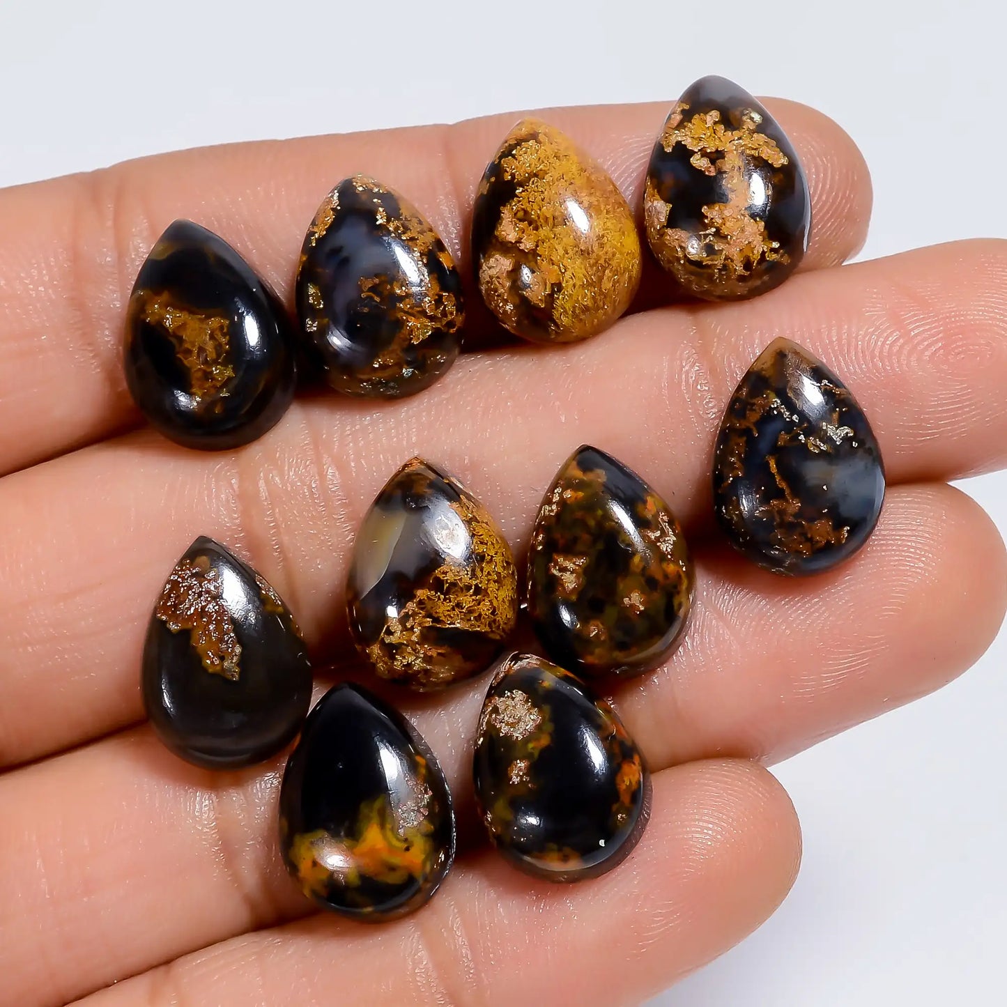 Awesome Top Grade Quality 100% Natural Indonesian Moss Agate Pear Shape Cabochon Gemstone 10 Pcs Lot For Making Jewelry 52 Ct 13X9X4 mm V-7581