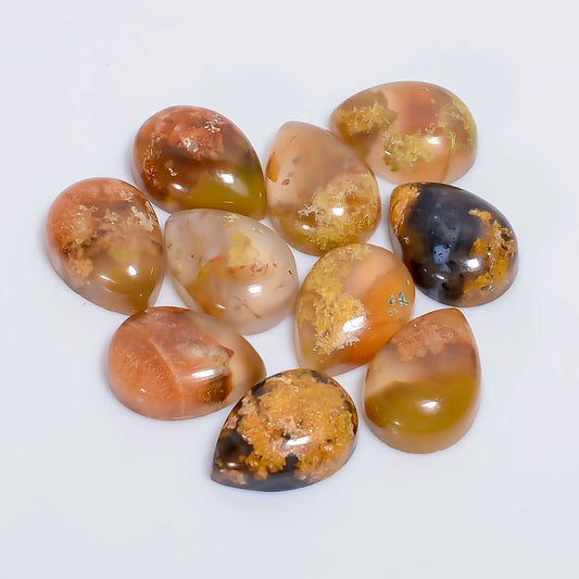 Indonesian Moss Agate Pear Shape Cabochon Loose Gemstone 10 Pcs Lot Natural 54 Ct. 13X9X4 mm V-7583