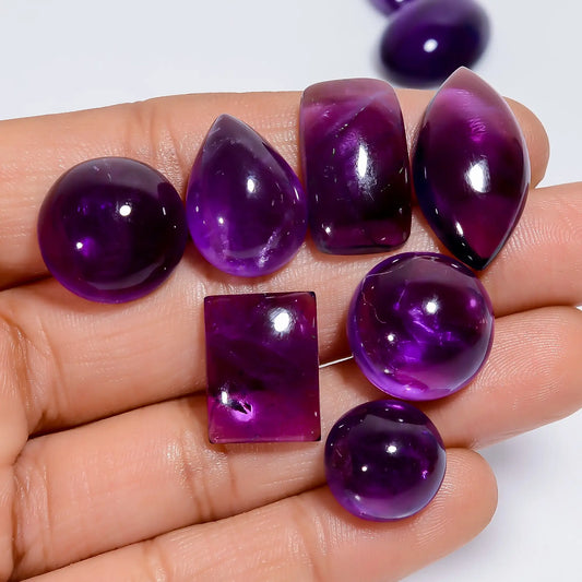 Excellent Top Grade Quality 100% Natural Amethyst Cabochon Loose Gemstone 9 Pcs Lot For Making Jewelry 128.5 Ct. 12X12 22X16 mm V-7585