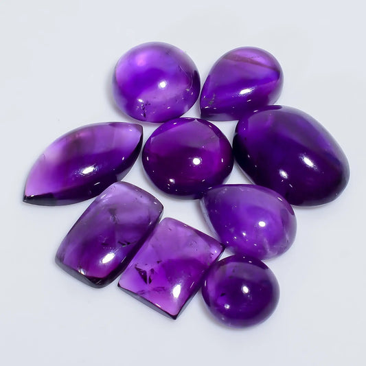 Excellent Top Grade Quality 100% Natural Amethyst Cabochon Loose Gemstone 9 Pcs Lot For Making Jewelry 128.5 Ct. 12X12 22X16 mm V-7585