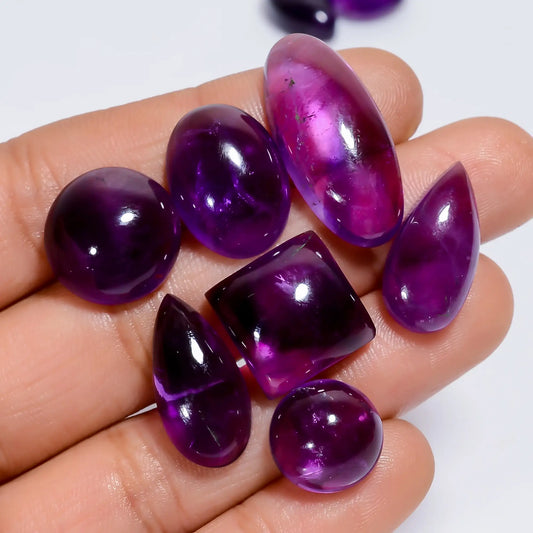 Exclusive Top Grade Quality 100% Natural Amethyst Cabochon Loose Gemstone 10 Pcs Lot For Making Jewelry 108.5 Ct. 11X11 25X11 mm V-7586