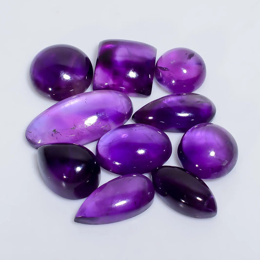 Amethyst Mix Shape Shape Cabochon Loose Gemstone 10 Pcs Lot Natural 108.5 Ct. 11X11 25X11 mm V-7586
