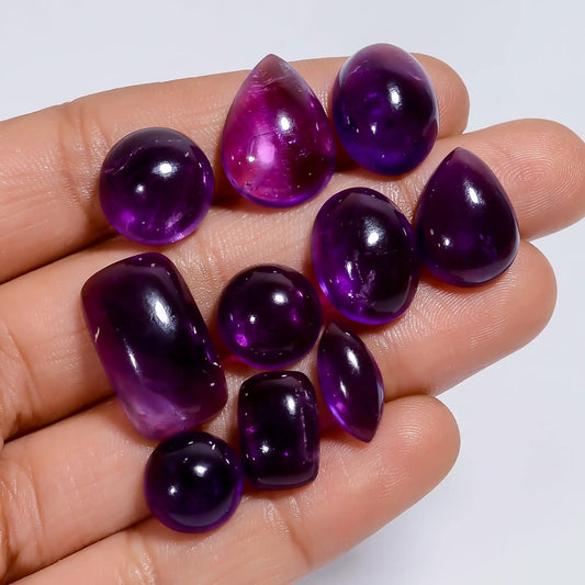 Elegant Top Grade Quality 100% Natural Amethyst Mix Shape Cabochon Loose Gemstone 10 Pcs Lot For Making Jewelry 86 Ct. 13X6 19X11 mm V-7587