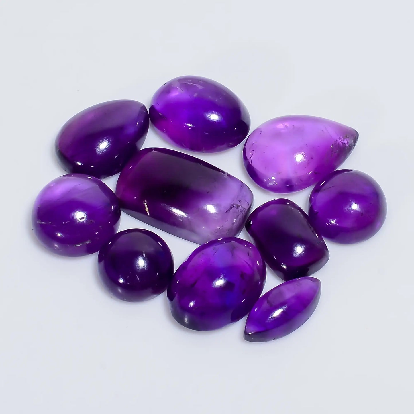 Elegant Top Grade Quality 100% Natural Amethyst Mix Shape Cabochon Loose Gemstone 10 Pcs Lot For Making Jewelry 86 Ct. 13X6 19X11 mm V-7587