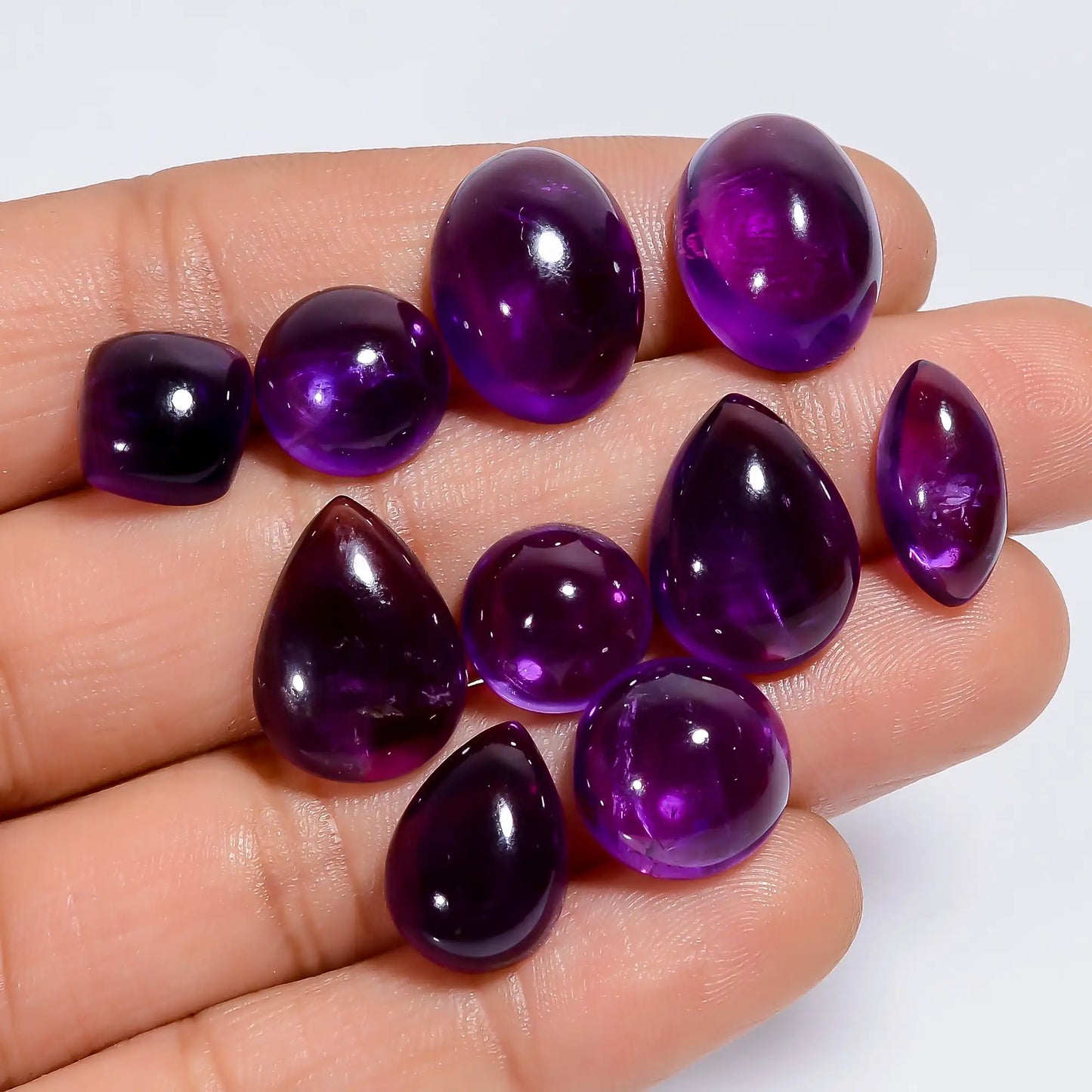 Fabulous Top Grade Quality 100% Natural Amethyst Mix Shape Cabochon Loose Gemstone 10 Pcs Lot For Making Jewelry 68.5 Ct 9X8 15X11 mm V-7588