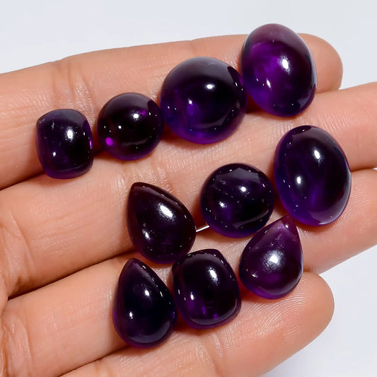 Amethyst Mix Shape Shape Cabochon Loose Gemstone 10 Pcs Lot Natural 73 Ct. 10X10 15X11 mm V-7589