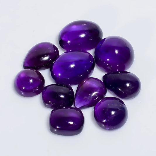 Fantastic Top Grade Quality 100% Natural Amethyst Mix Shape Cabochon Loose Gemstone 10 Pcs Lot For Making Jewelry 73 Ct 10X10 15X11 mm V-7589