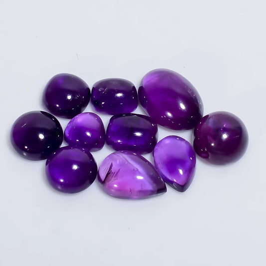 Gorgeous Top Grade Quality 100% Natural Amethyst Mix Shape Cabochon Loose Gemstone 10 Pcs Lot For Making Jewelry 55.5 Ct 8X8 15X11 mm V-7590