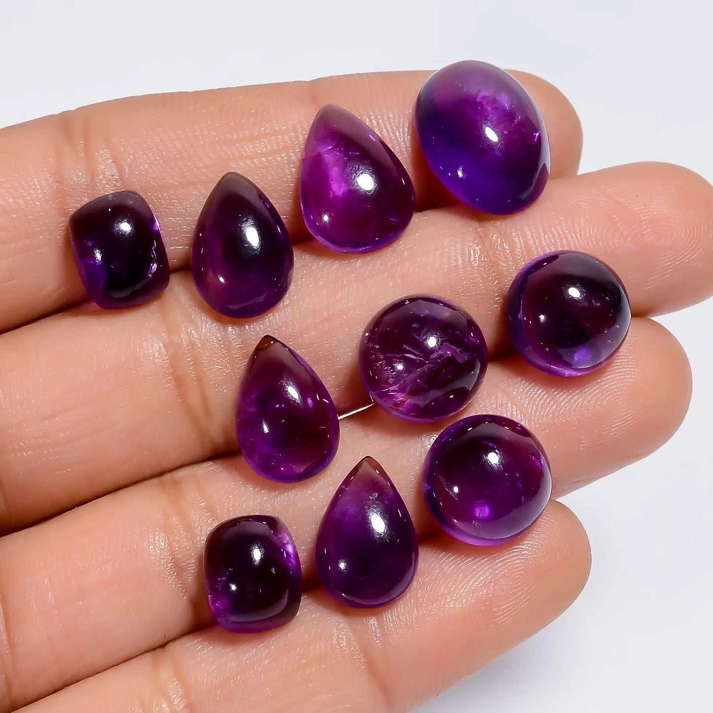 Immaculate Top Grade Quality 100% Natural Amethyst Mix Shape Cabochon Loose Gemstone 10 Pcs Lot For Making Jewelry 50.5 Ct 9X7 15X11 mm V7591