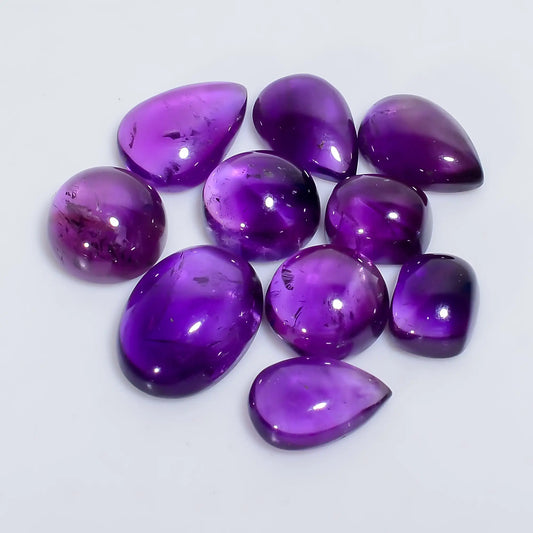 Immaculate Top Grade Quality 100% Natural Amethyst Mix Shape Cabochon Loose Gemstone 10 Pcs Lot For Making Jewelry 50.5 Ct 9X7 15X11 mm V7591