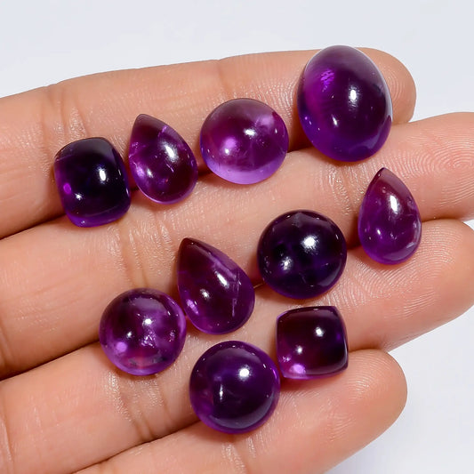 Amethyst Mix Shape Shape Cabochon Loose Gemstone 10 Pcs Lot Natural 50 Ct. 11X7 15X11 mm V-7592