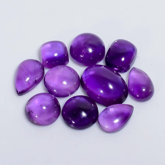 Amethyst Mix Shape Shape Cabochon Loose Gemstone 10 Pcs Lot Natural 50 Ct. 11X7 15X11 mm V-7592