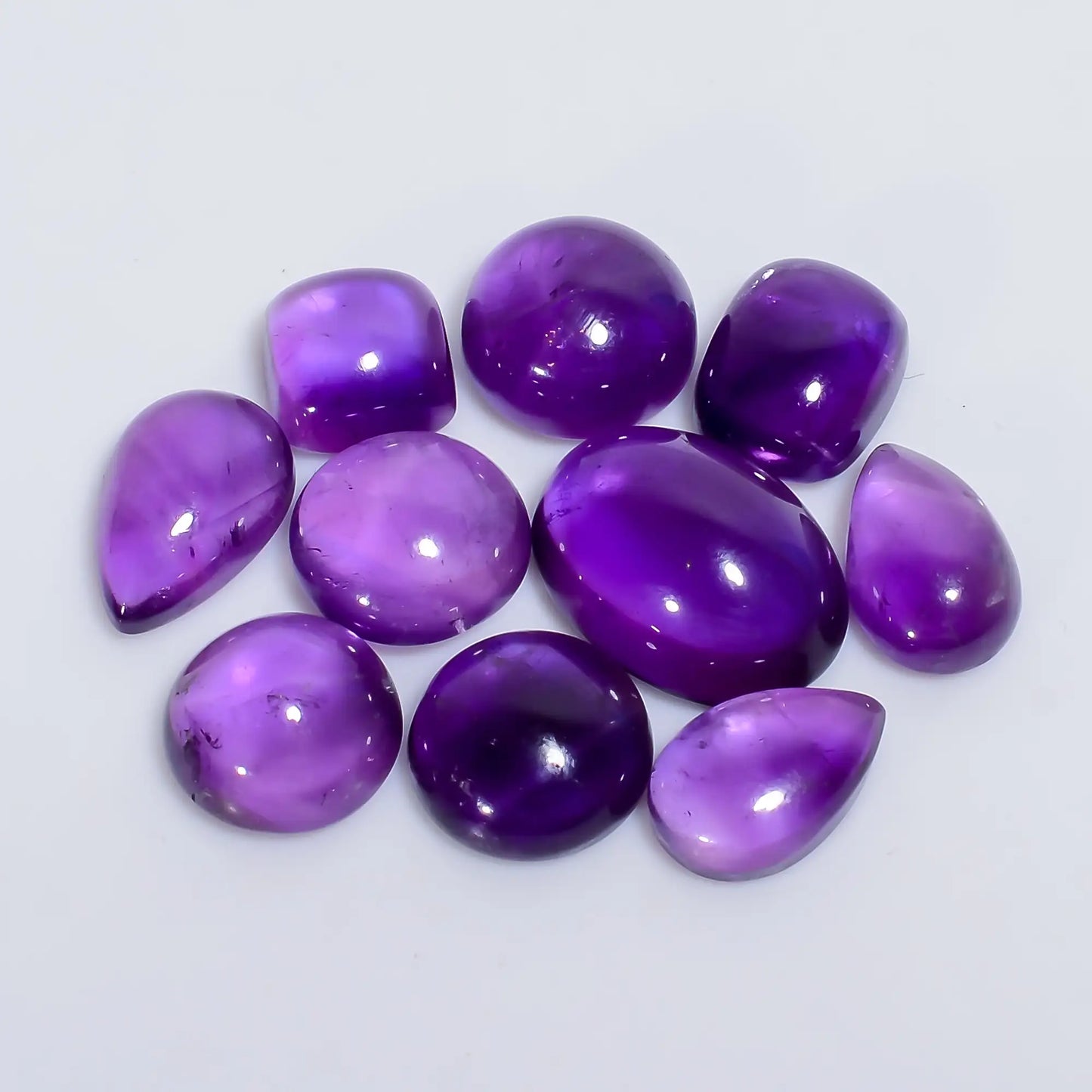 Incredible Top Grade Quality 100% Natural Amethyst Mix Shape Cabochon Loose Gemstone 10 Pcs Lot For Making Jewelry 50 Ct 11X7 15X11 mm V-7592