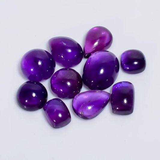 Marvellous Top Grade Quality 100% Natural Amethyst Mix Shape Cabochon Loose Gemstone 10 Pcs Lot For Making Jewelry 58.5 Ct 8X8 15X11 mm V-7593