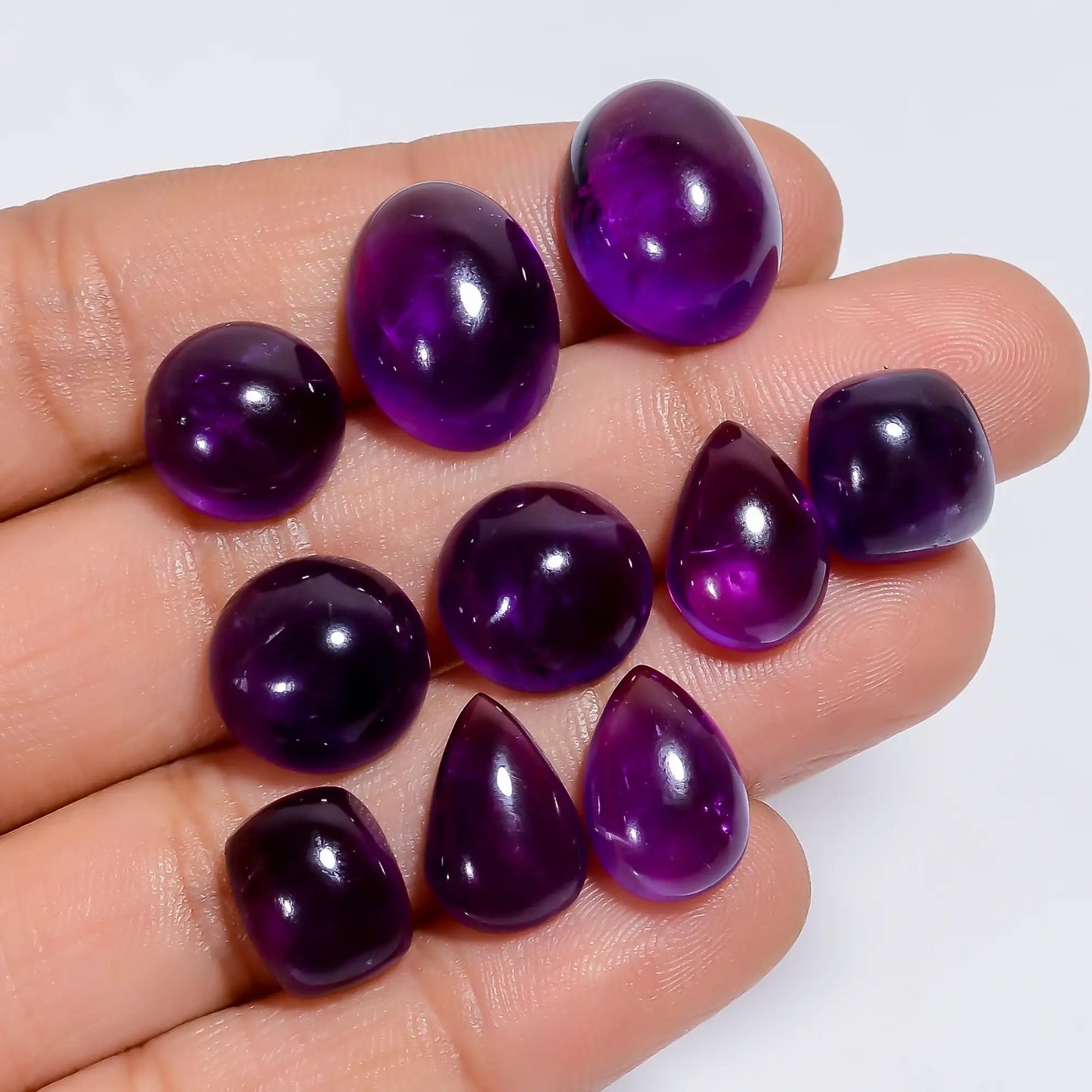 Superb Top Grade Quality 100% Natural Amethyst Mix Shape Cabochon Loose Gemstone 10 Pcs Lot For Making Jewelry 65 Ct. 12X8 15X11 mm V-7596