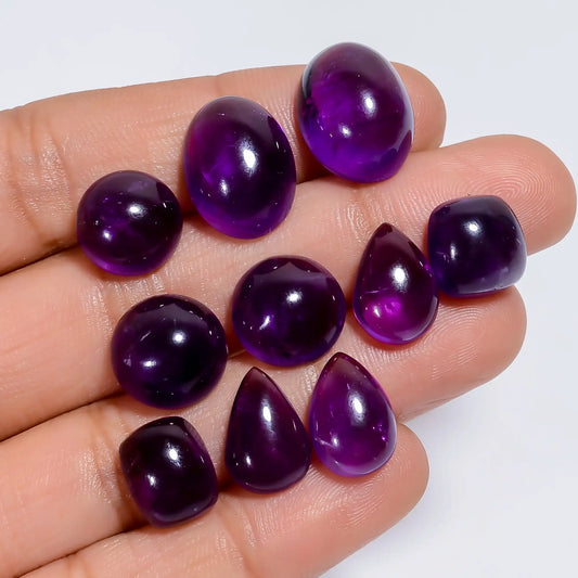 Superb Top Grade Quality 100% Natural Amethyst Mix Shape Cabochon Loose Gemstone 10 Pcs Lot For Making Jewelry 65 Ct. 12X8 15X11 mm V-7596