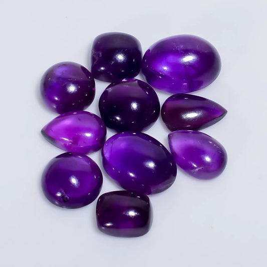 Superb Top Grade Quality 100% Natural Amethyst Mix Shape Cabochon Loose Gemstone 10 Pcs Lot For Making Jewelry 65 Ct. 12X8 15X11 mm V-7596