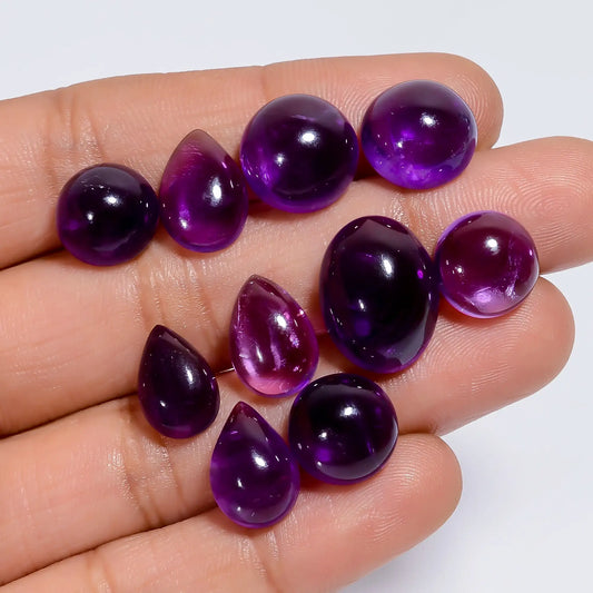 Supreme Top Grade Quality 100% Natural Amethyst Mix Shape Cabochon Loose Gemstone 13 Pcs Lot For Making Jewelry 66 Ct. 11X7 15X11 mm V-7597