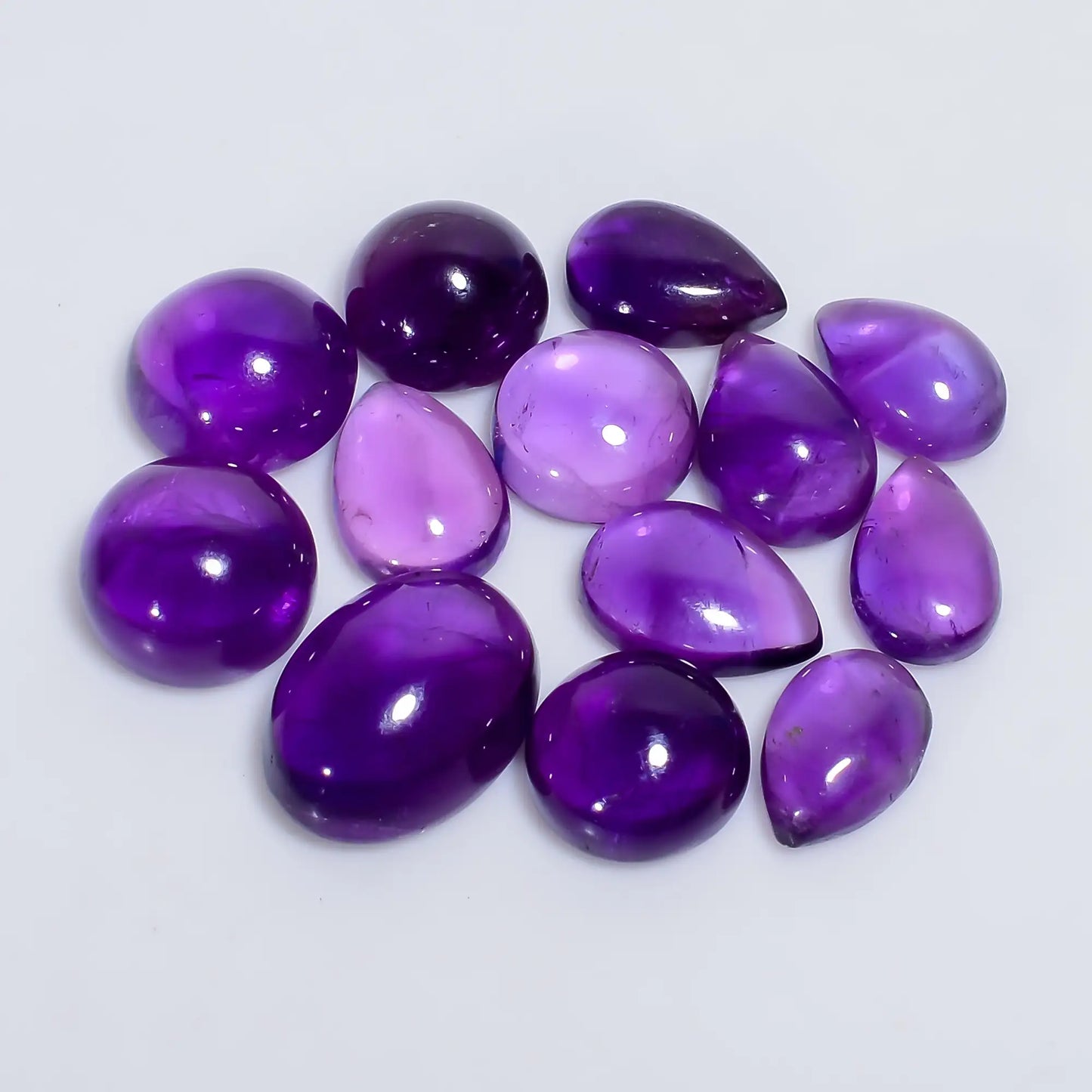 Supreme Top Grade Quality 100% Natural Amethyst Mix Shape Cabochon Loose Gemstone 13 Pcs Lot For Making Jewelry 66 Ct. 11X7 15X11 mm V-7597