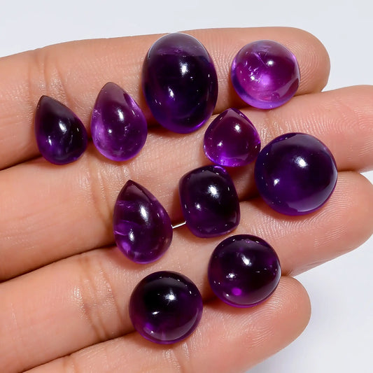 Tempting Top Grade Quality 100% Natural Amethyst Mix Shape Cabochon Loose Gemstone 10 Pcs Lot For Making Jewelry 56 Ct. 8X8 15X11 mm V-7598