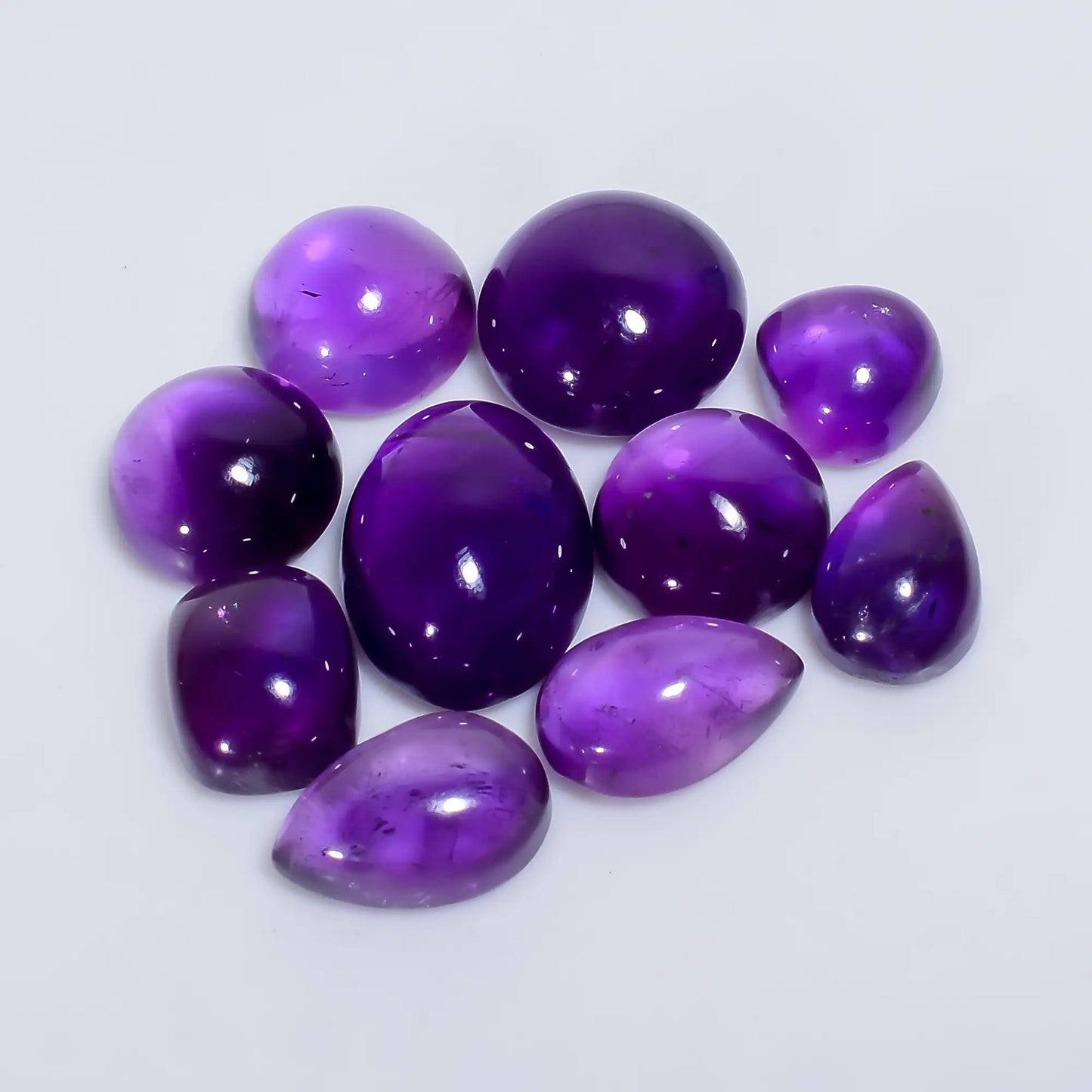 Tempting Top Grade Quality 100% Natural Amethyst Mix Shape Cabochon Loose Gemstone 10 Pcs Lot For Making Jewelry 56 Ct. 8X8 15X11 mm V-7598