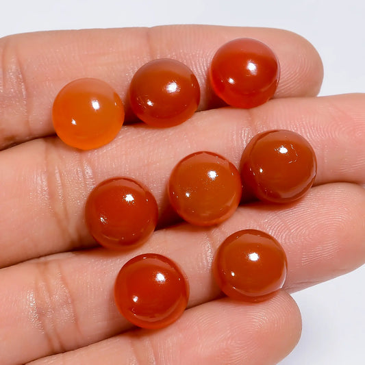 Terrific Top Grade Quality 100% Natural Carnelian Round Shape Cabochon Loose Gemstone 8 Pcs Lot For Making Jewelry 33 Ct. 9X9X4 mm V-7599