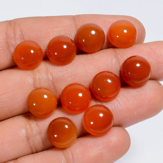 Amazing Top Grade Quality 100% Natural Carnelian Round Shape Cabochon Loose Gemstone 10 Pcs Lot For Making Jewelry 41 Ct. 9X9X4 mm V-7602