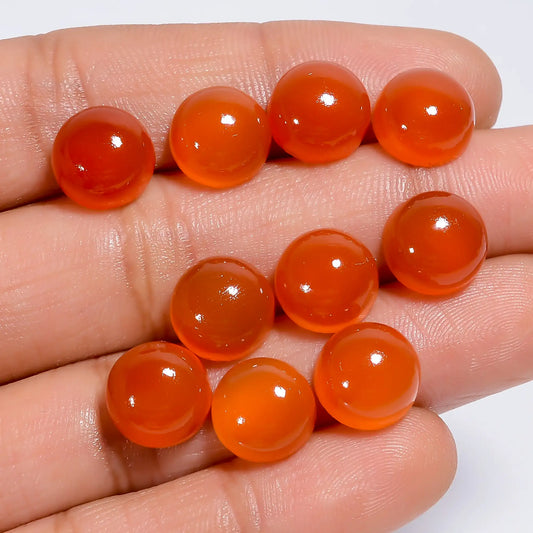 Beautiful Top Grade Quality 100% Natural Carnelian Round Shape Cabochon Loose Gemstone 10 Pcs Lot For Making Jewelry 41.5 Ct 9X9X4 mm V-7604