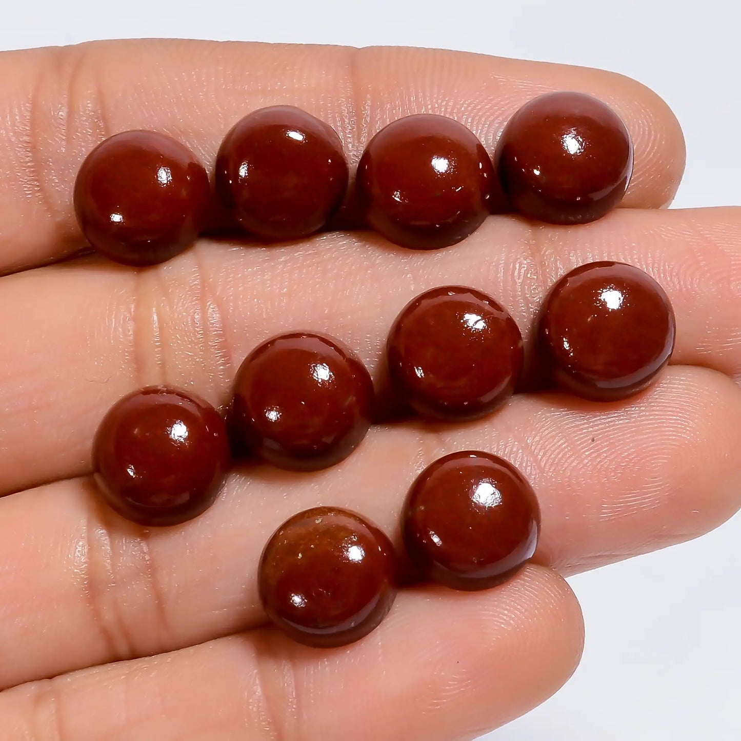 Classic Top Grade Quality 100% Natural Red Jasper Round Shape Cabochon Loose Gemstone 10 Pcs Lot For Making Jewelry 39 Ct. 9X9X4 mm V-7605