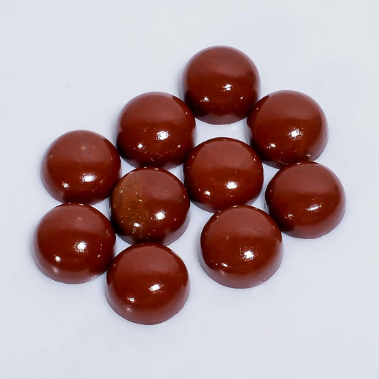 Classic Top Grade Quality 100% Natural Red Jasper Round Shape Cabochon Loose Gemstone 10 Pcs Lot For Making Jewelry 39 Ct. 9X9X4 mm V-7605